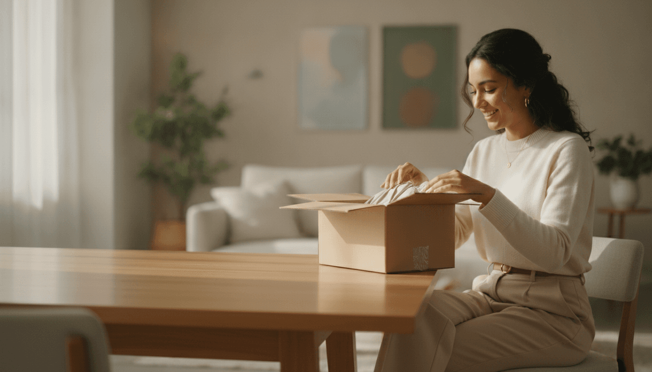 A customer opening a Bazaar parcel at home
